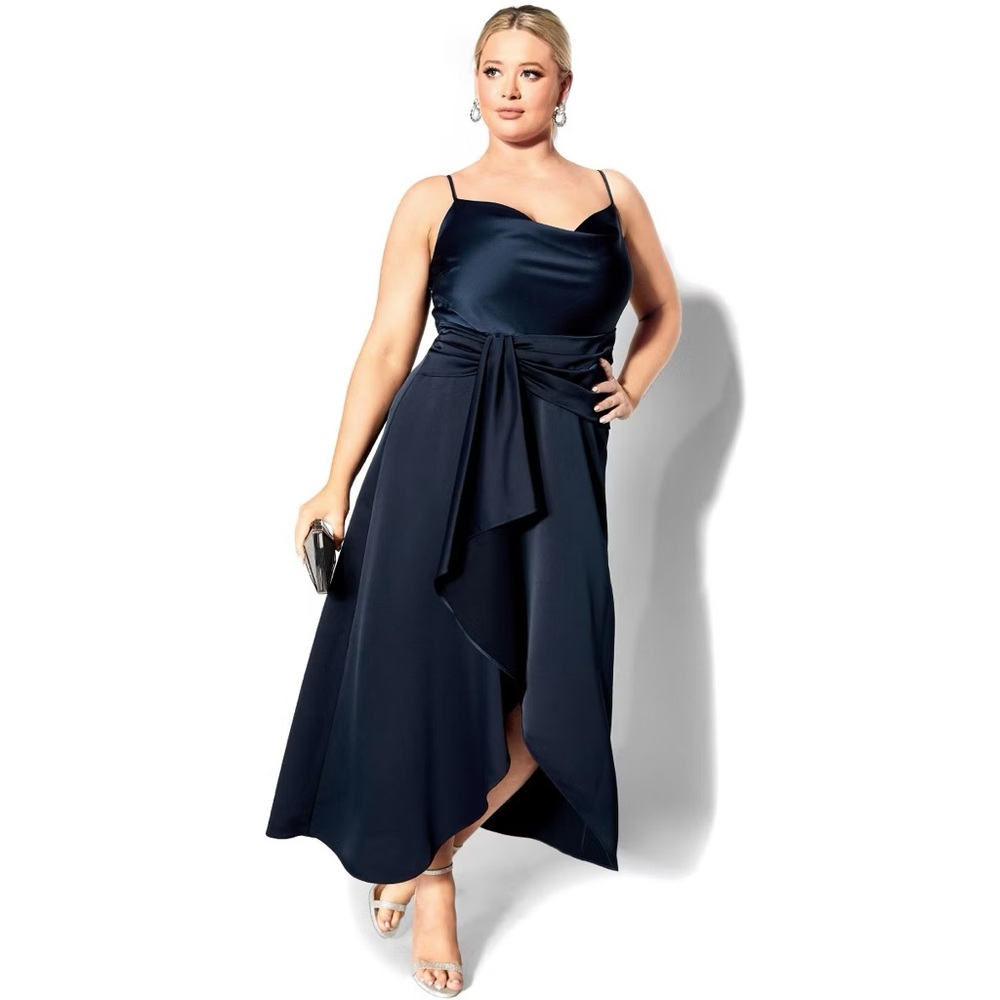 City Chic Blue Asymmetrical Tie Front Sundress